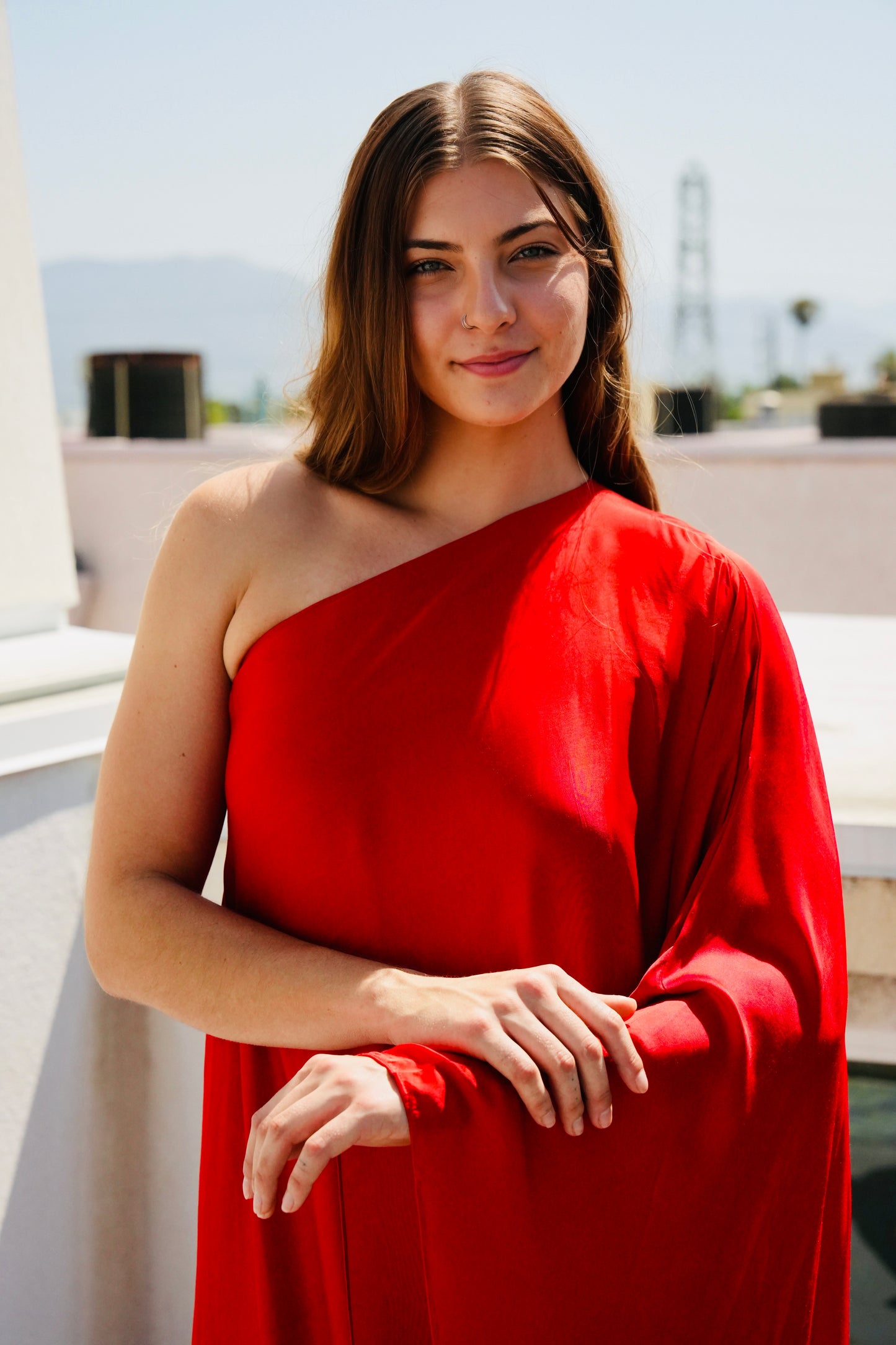 Crimson One Shoulder Dress