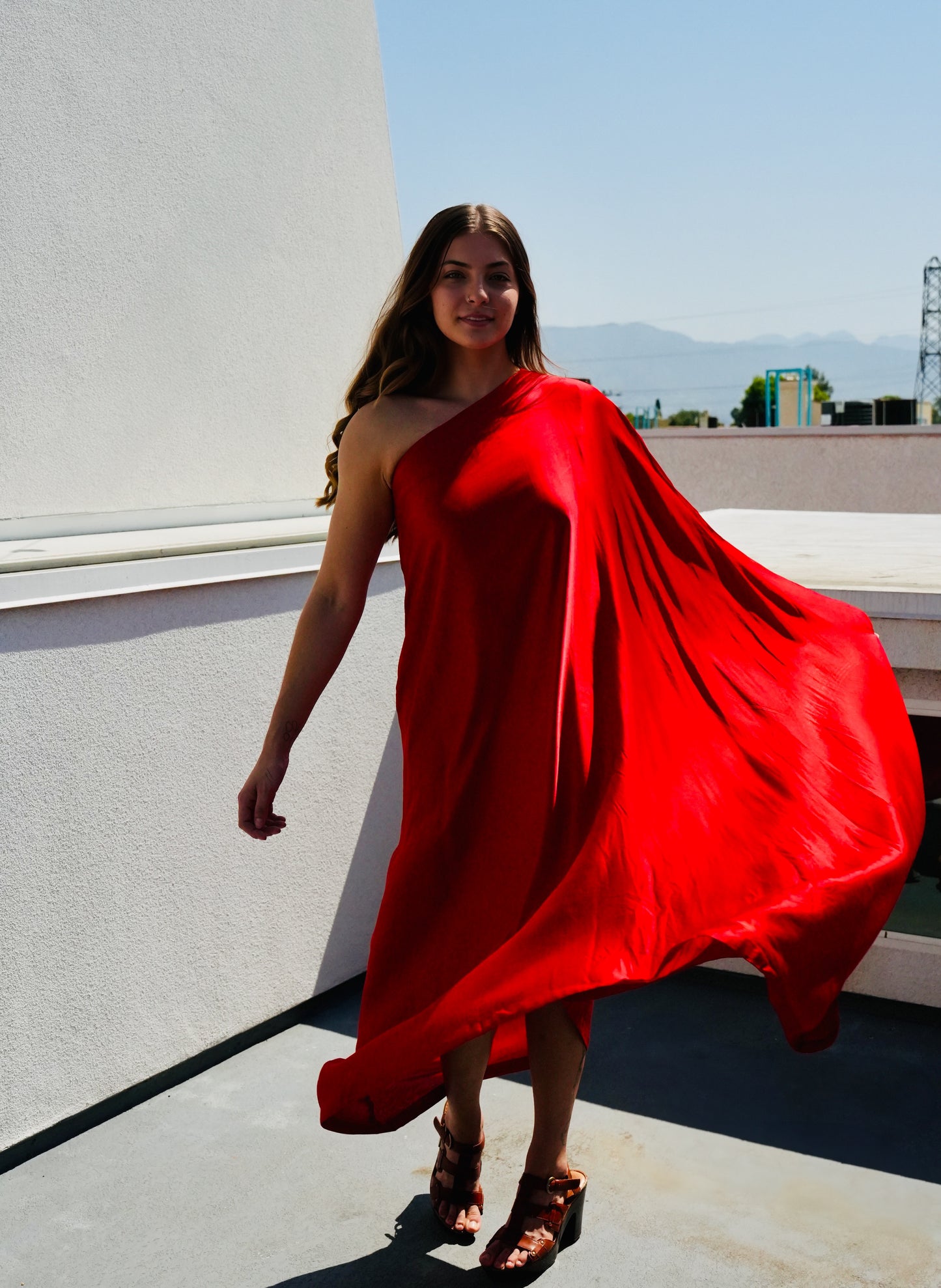 Crimson One Shoulder Dress