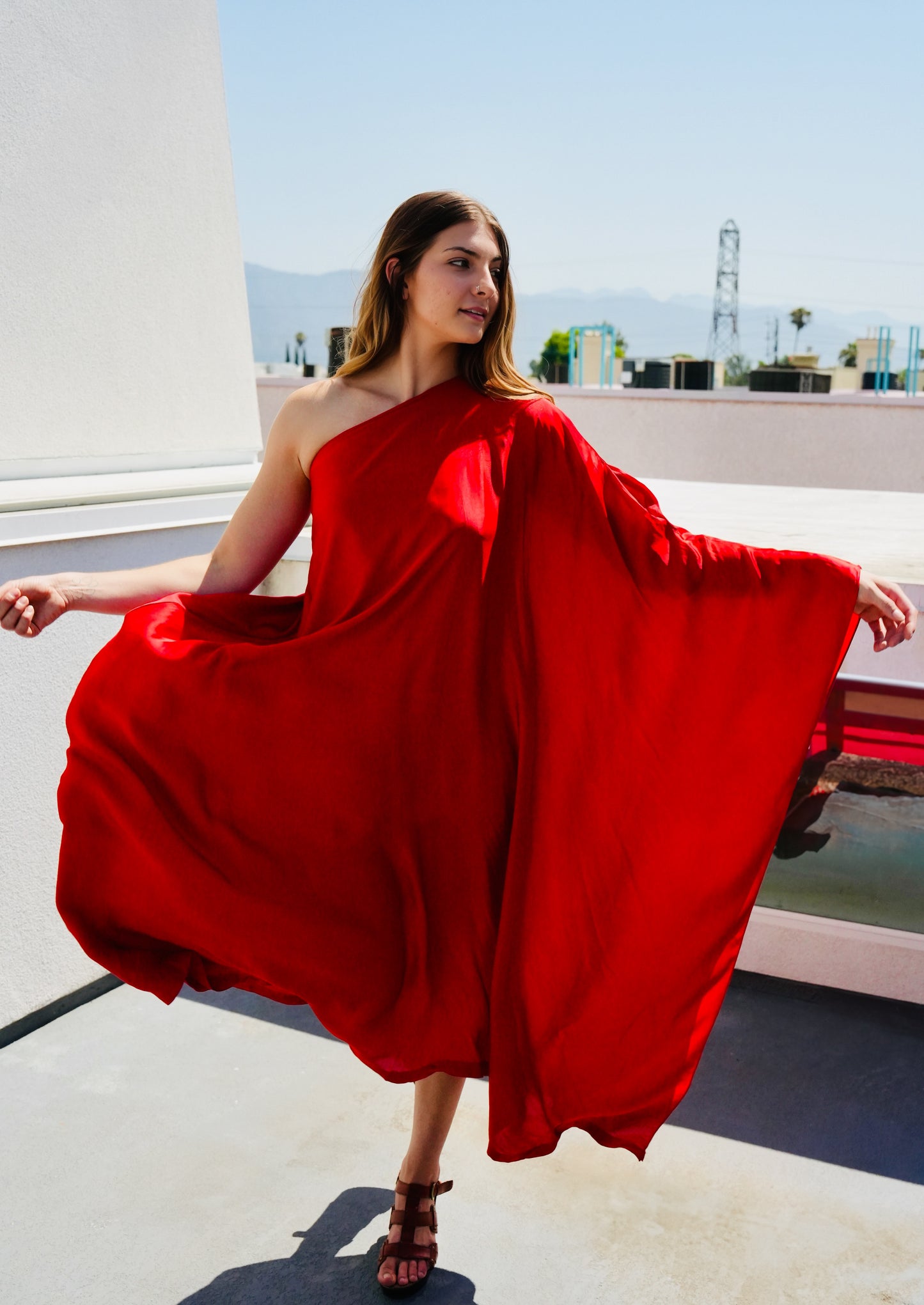 Crimson One Shoulder Dress