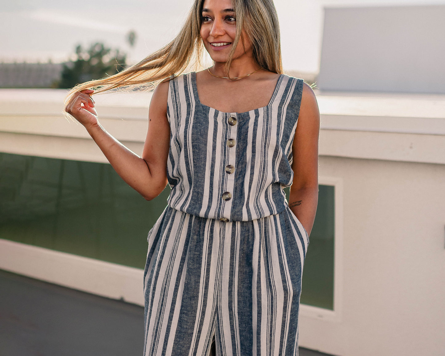 Striped Cotton Jumpsuit