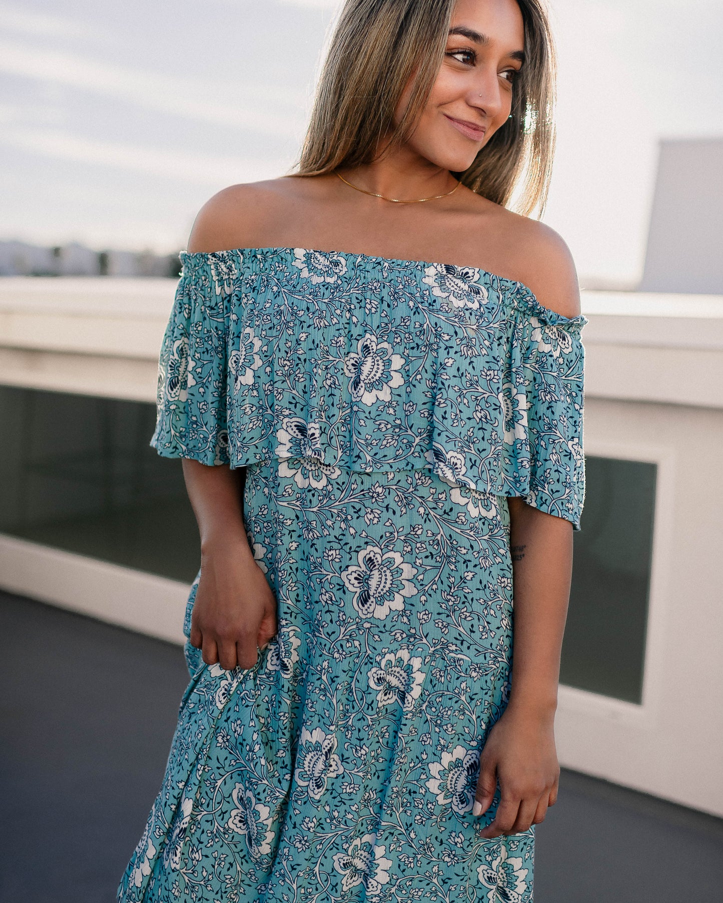 Floral Off Shoulder Ruffled Dress