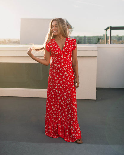 Scarlet Red Floral Summer Dress