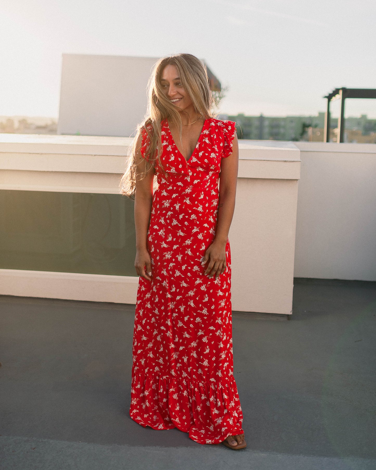 Scarlet Red Floral Summer Dress