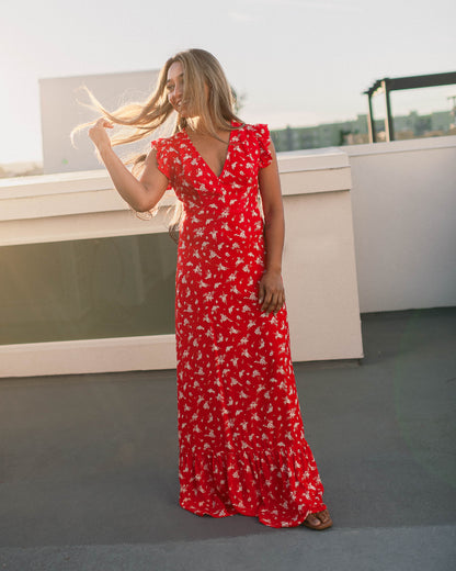 Scarlet Red Floral Summer Dress