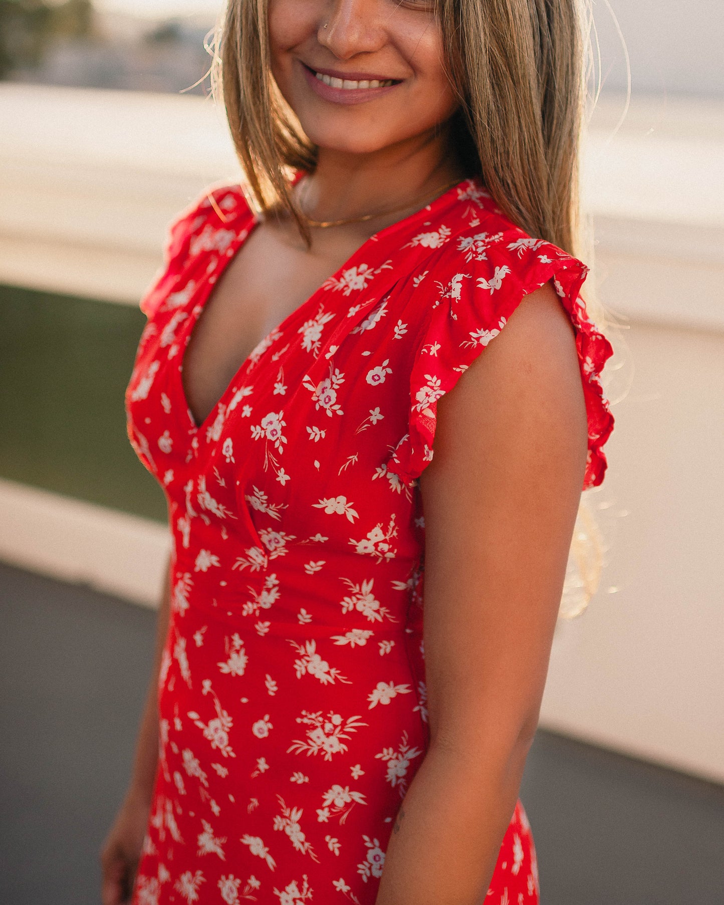 Scarlet Red Floral Summer Dress