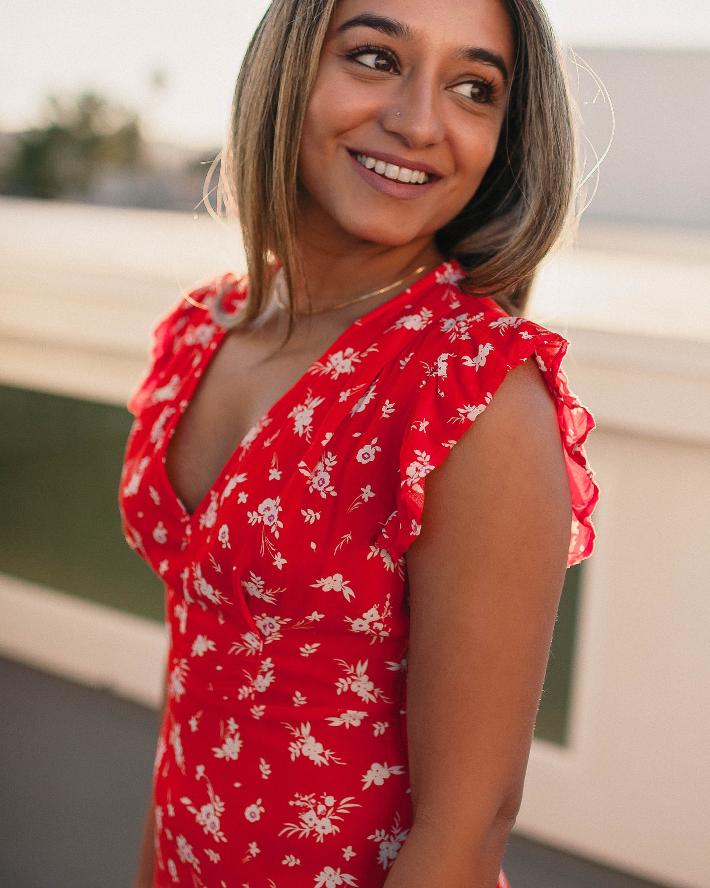 Scarlet Red Floral Summer Dress