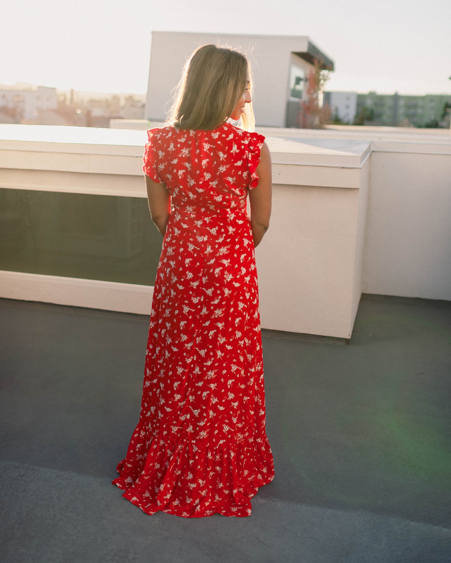 Scarlet Red Floral Summer Dress