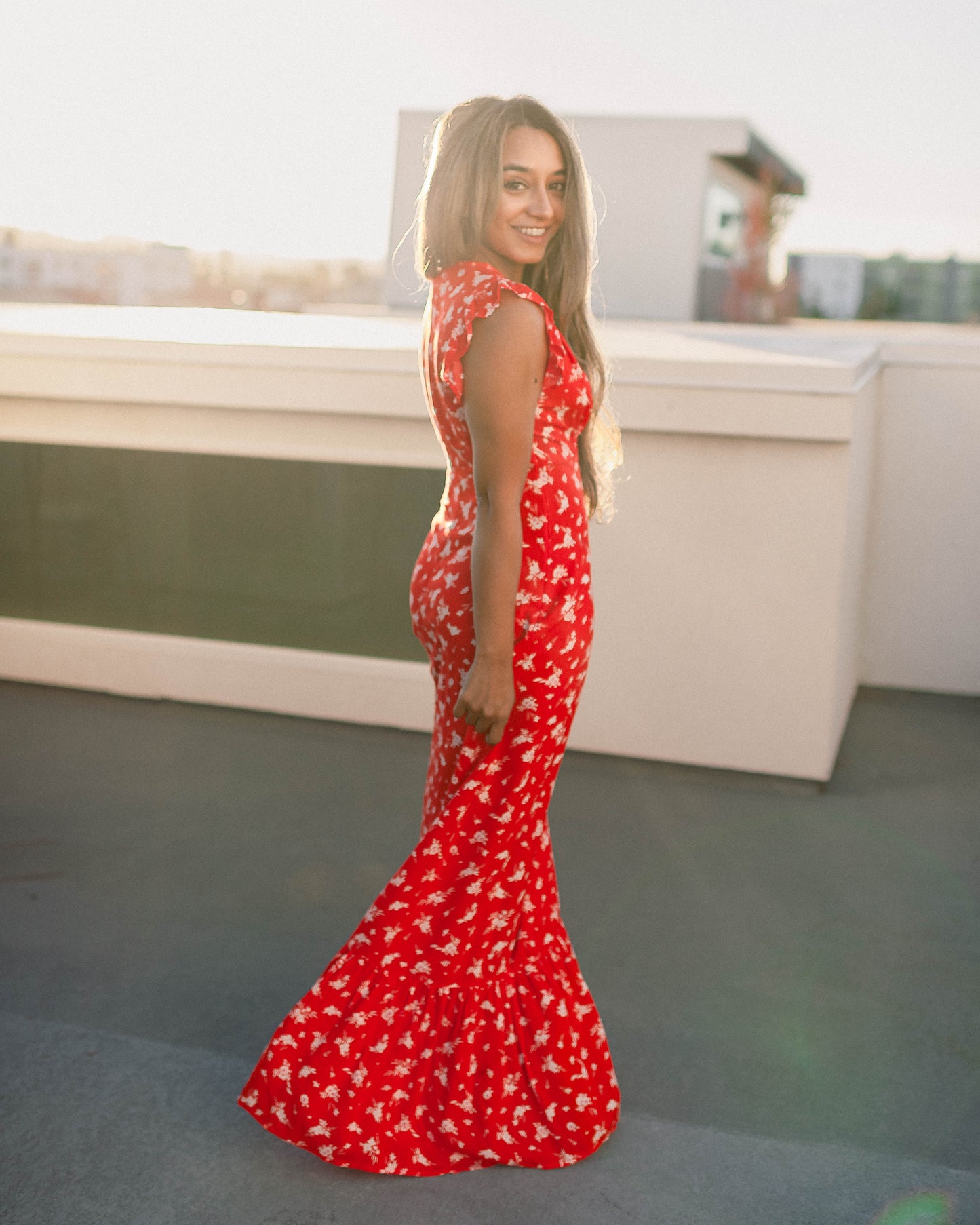 Scarlet Red Floral Summer Dress