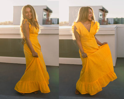 Yellow Embroidered Maxi Dress