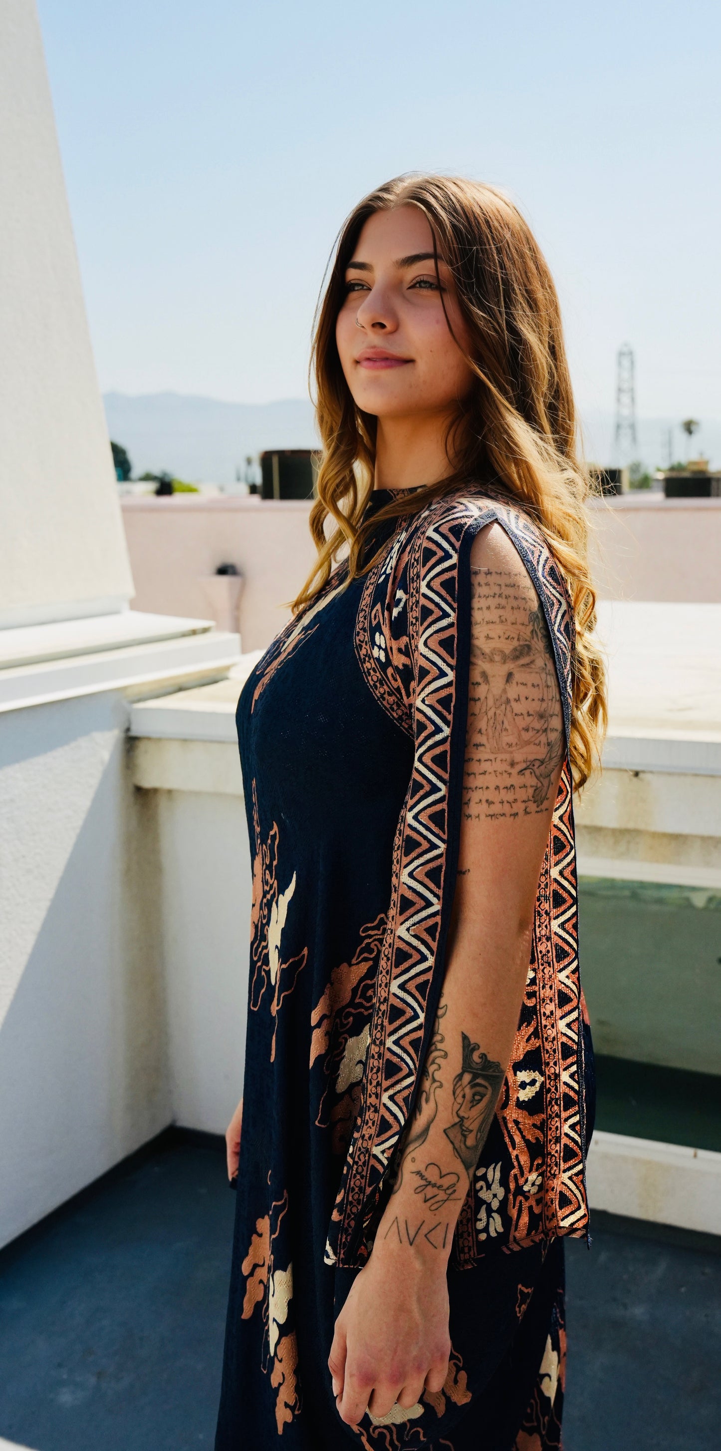 Indigo Geometric Kaftan Dress