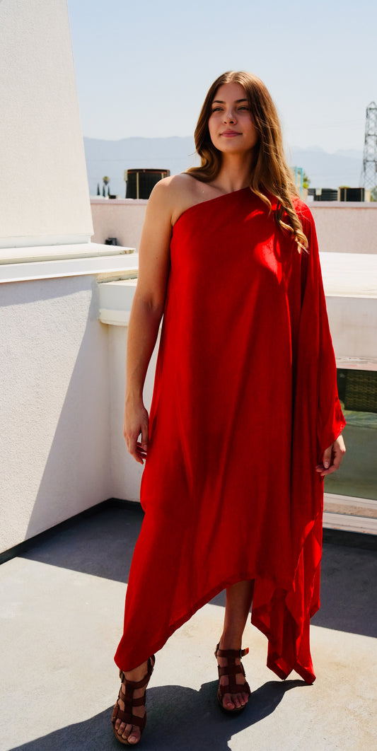 Crimson One Shoulder Dress