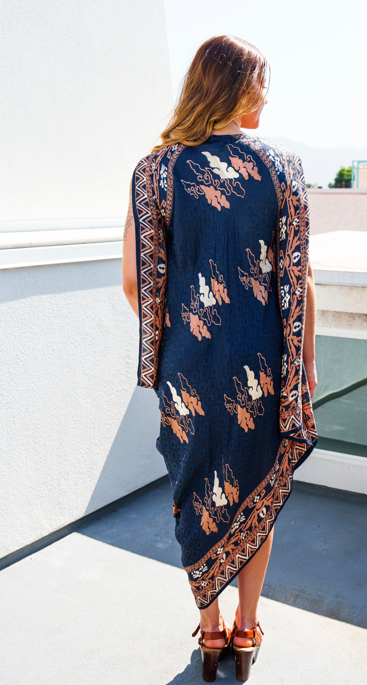 Indigo Geometric Kaftan Dress