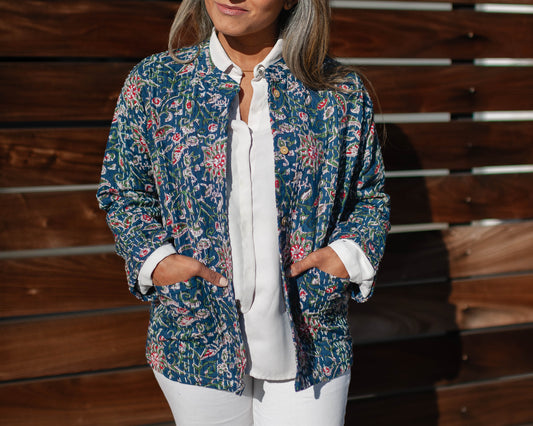 Blue Floral Embroidered Jacket