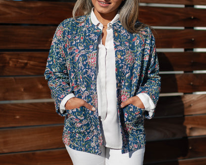 Blue Floral Embroidered Jacket