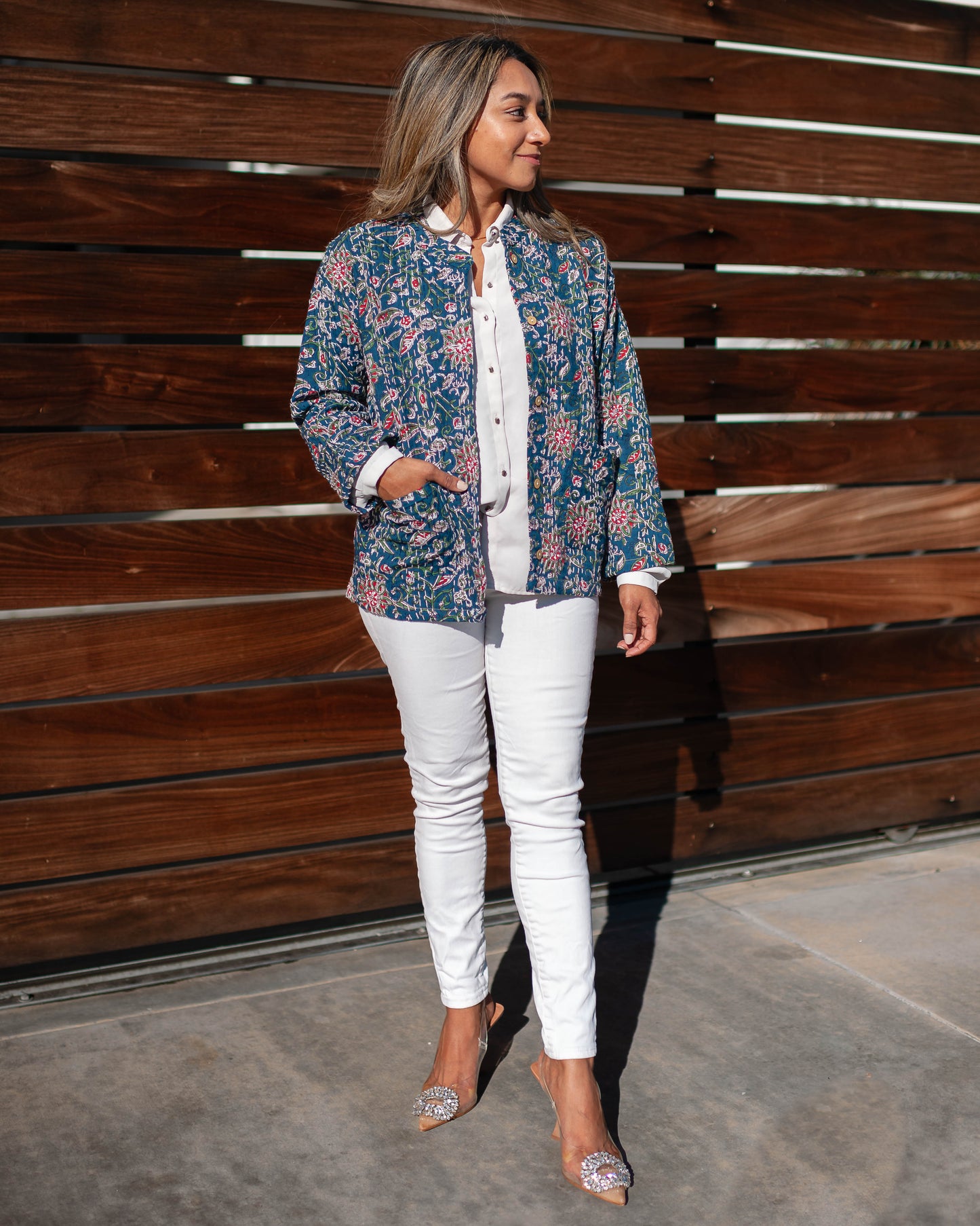 Blue Floral Embroidered Jacket