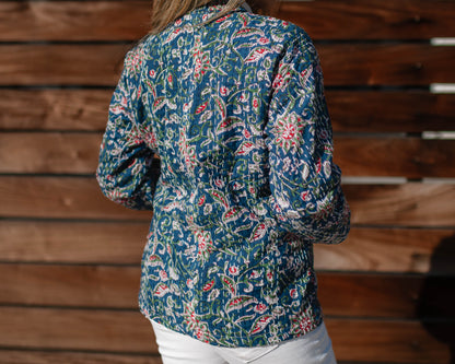 Blue Floral Embroidered Jacket