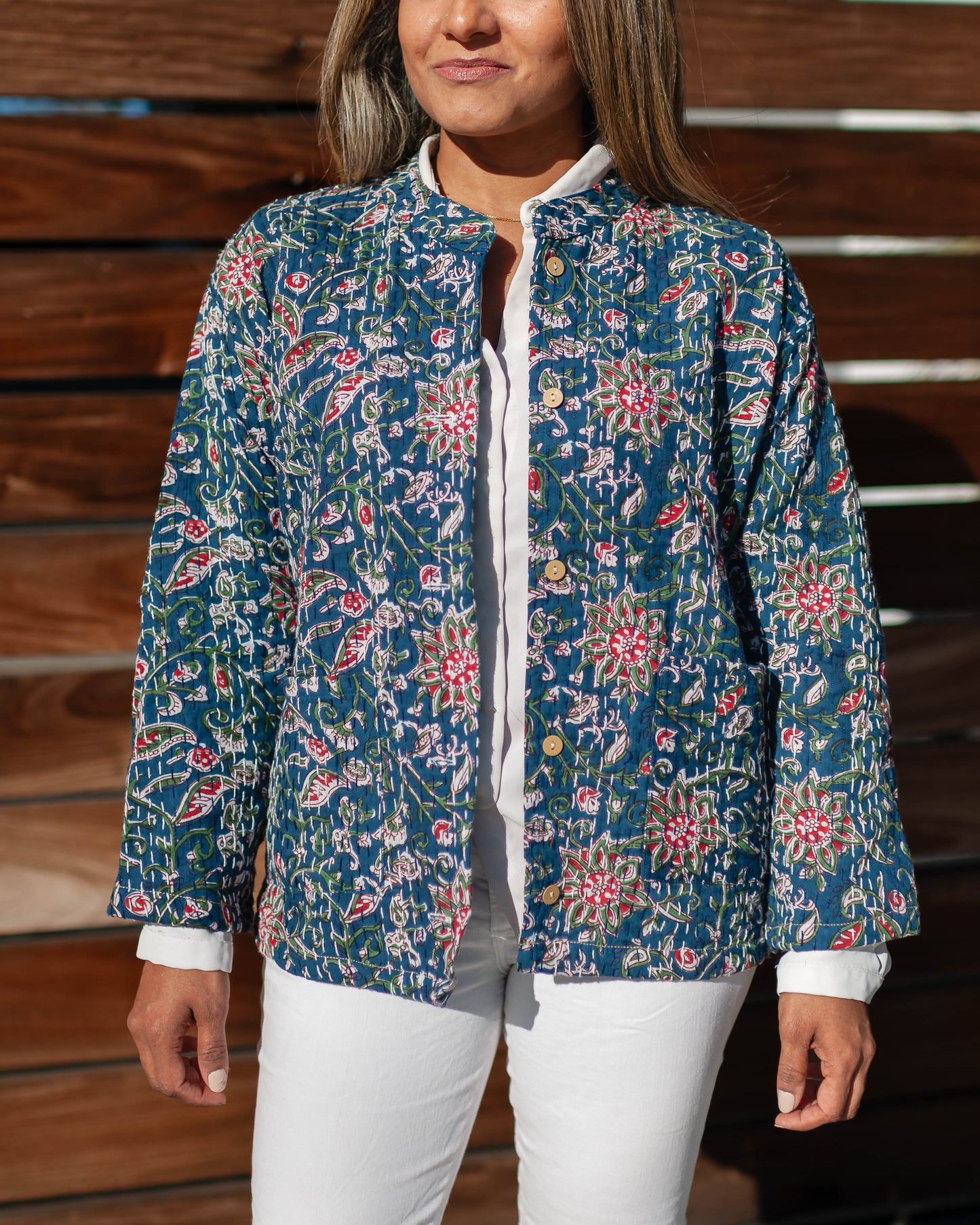 Blue Floral Embroidered Jacket