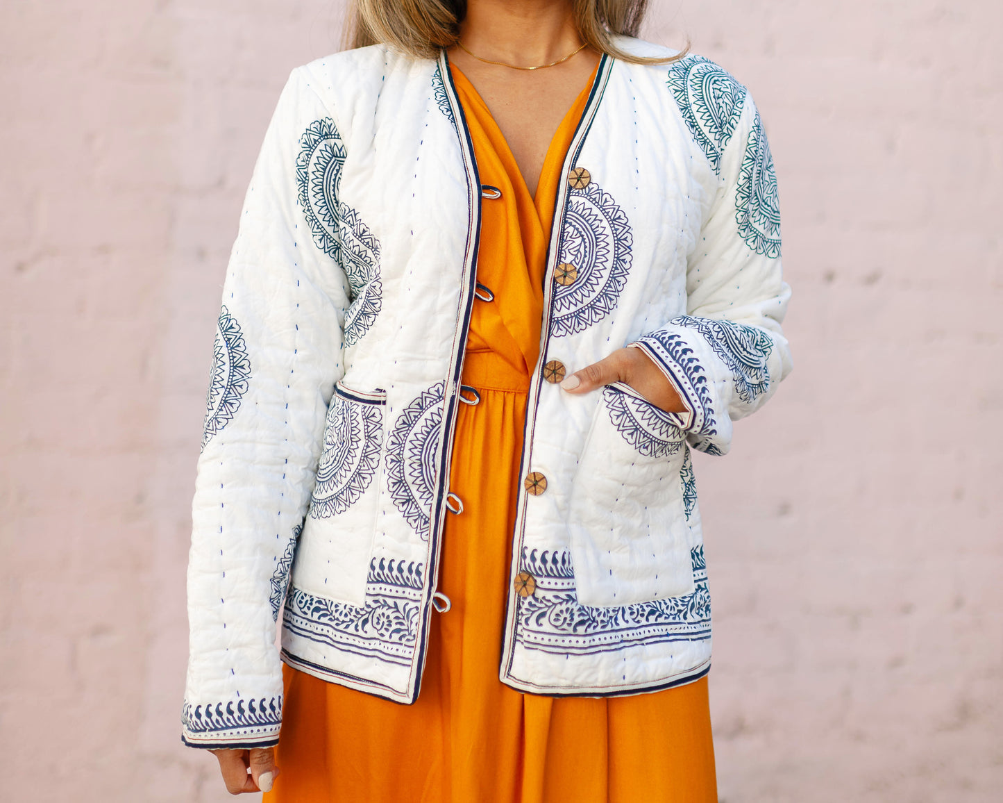 White Embroidered Quilted Jacket