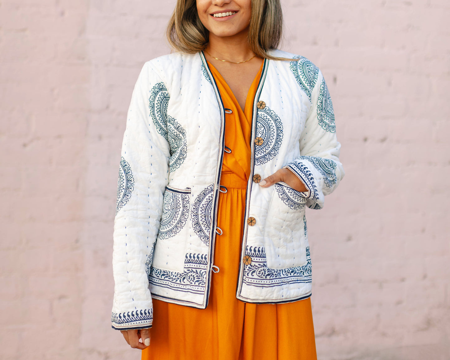 White Embroidered Quilted Jacket