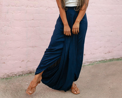 Deep Blue Pleated Skirt Pant