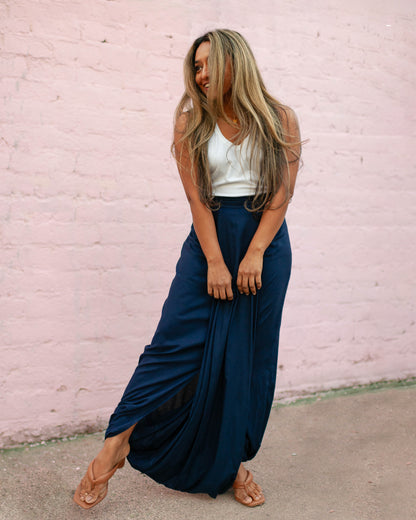 Deep Blue Pleated Skirt Pant