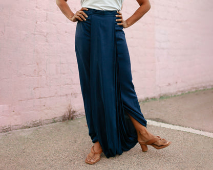 Deep Blue Pleated Skirt Pant