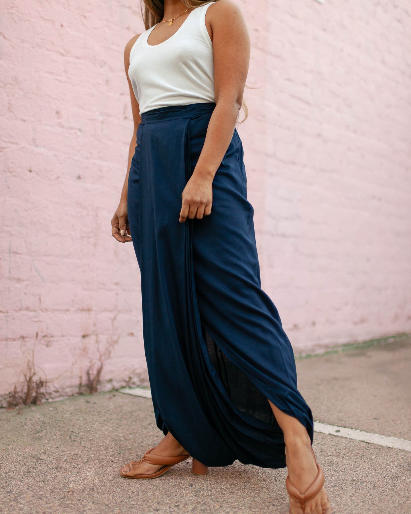 Deep Blue Pleated Skirt Pant