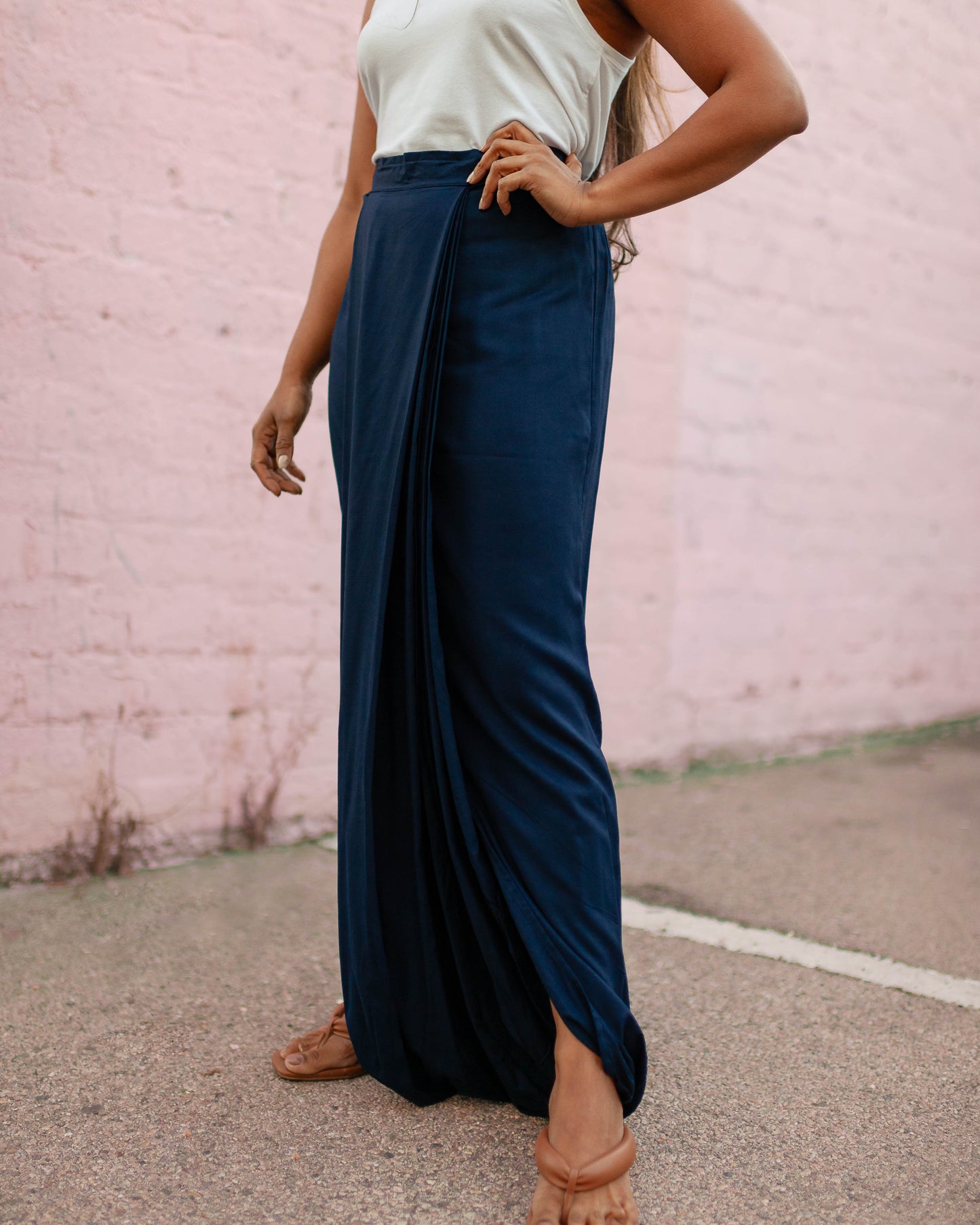 Deep Blue Pleated Skirt Pant