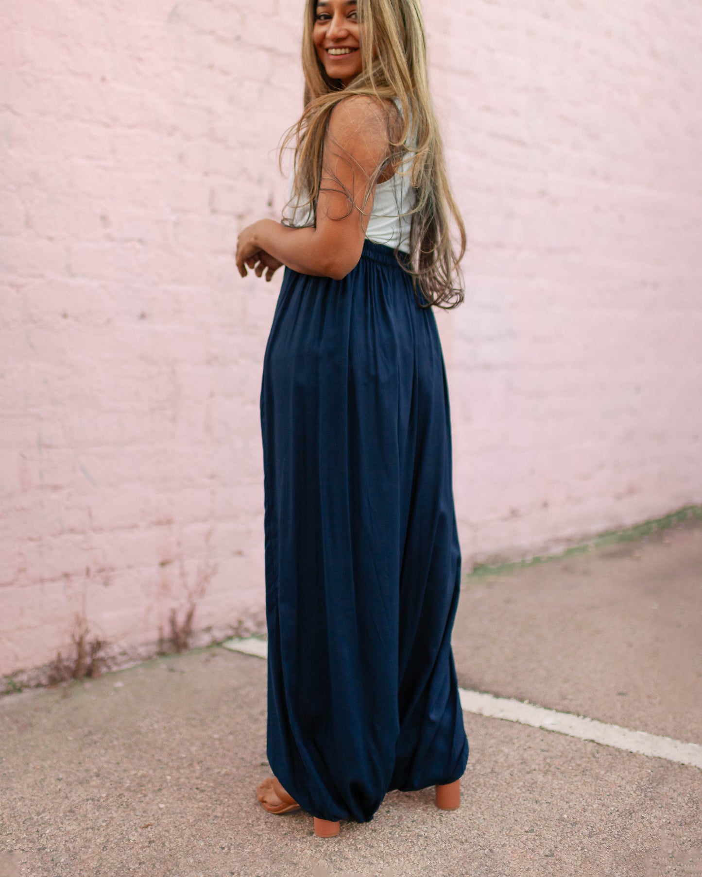 Deep Blue Pleated Skirt Pant