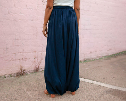 Deep Blue Pleated Skirt Pant