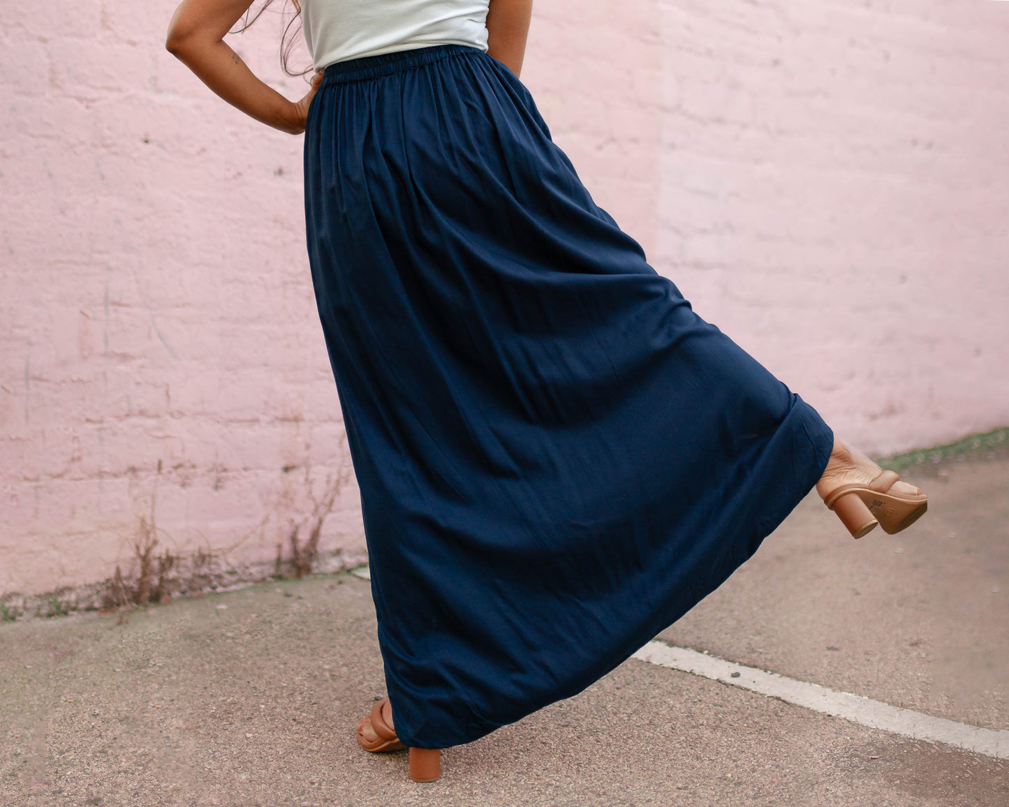 Deep Blue Pleated Skirt Pant