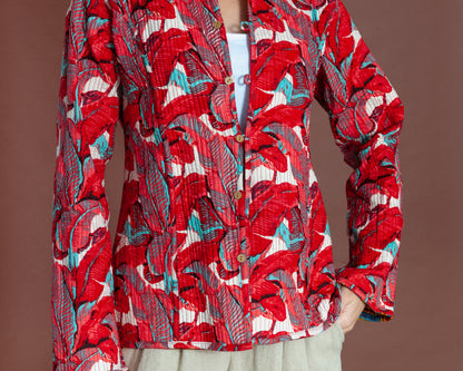 Crimson Red Reversible Patchwork Jacket