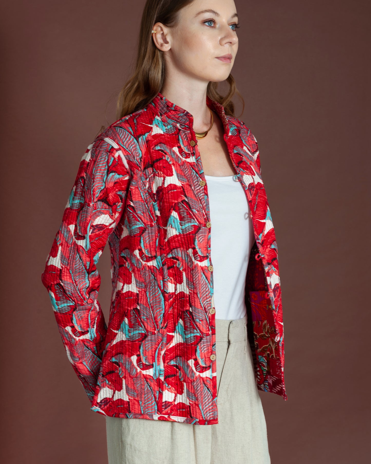 Crimson Red Reversible Patchwork Jacket